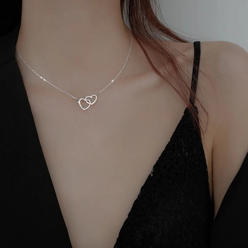 collar doble corazón para mujer